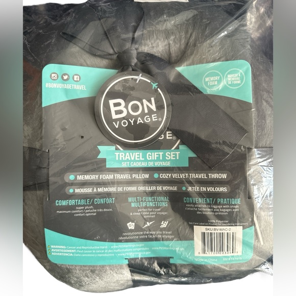 BON VOYAGE Travel Gift Set (Foam Pillow & Velvet Throw) - Picture 3 of 6